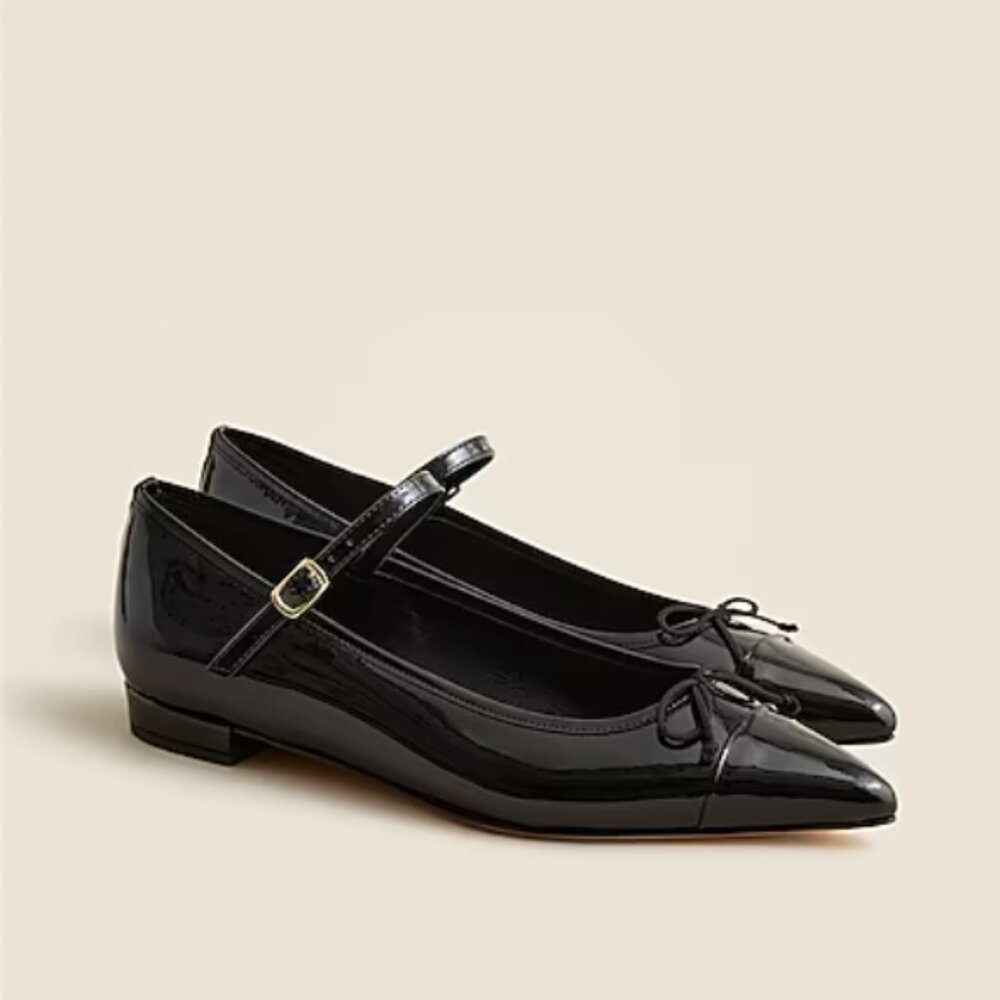 NWT JCREW Pointed-toe Mary Jane ballet flats in Italian patent leather